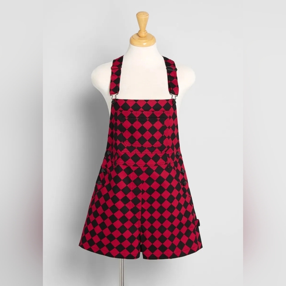 Red & Black Check Short Overalls AUS 14 - Picture 1 of 6